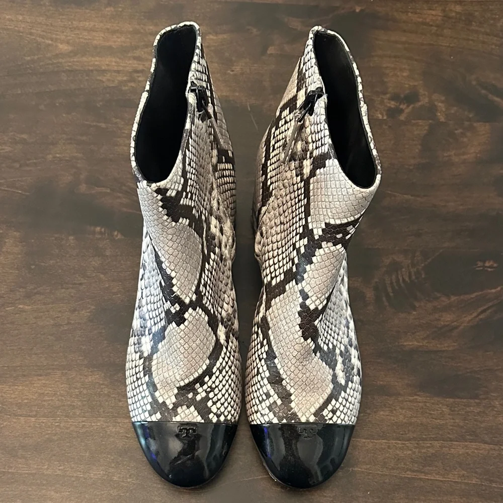 Tory Burch Snakeskin Pattern Women's Boots , leather with black patent toe - Picture 1 of 10